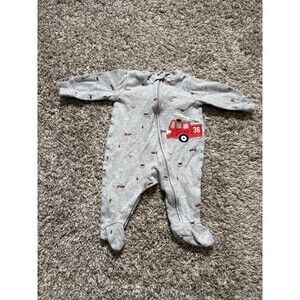 Carter’s Baby Boy Fire Truck Footed Sleeper Pajamas Gray 3M Zip-Up